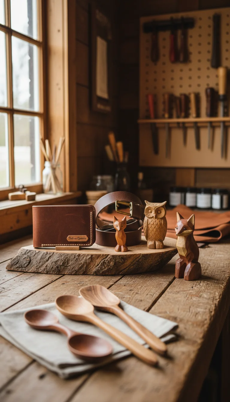 Artisanat québécois : cuillères en bois et figurines sculptées